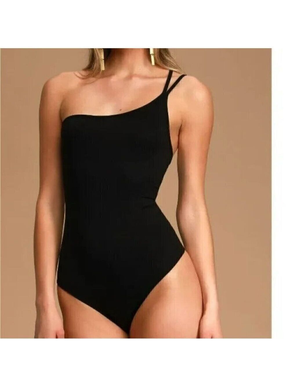Lulu's BNWOT womens "Show me your attitude" black bodysuit one-shoulder